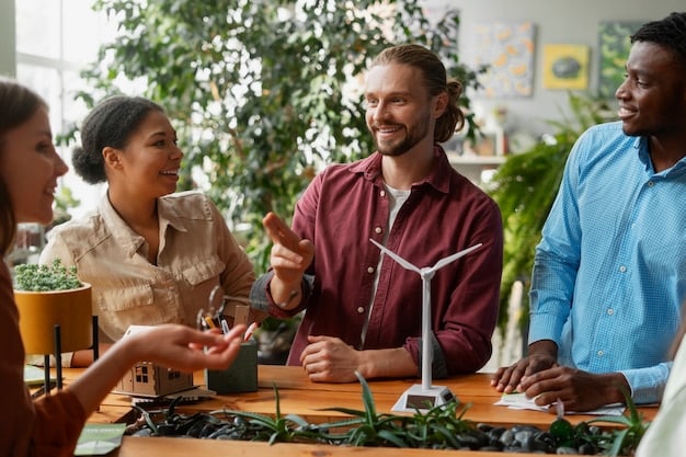 A group of scientists and engineers collaborating on a renewable energy project funded by a US Department of Energy grant, showcasing innovation and teamwork.