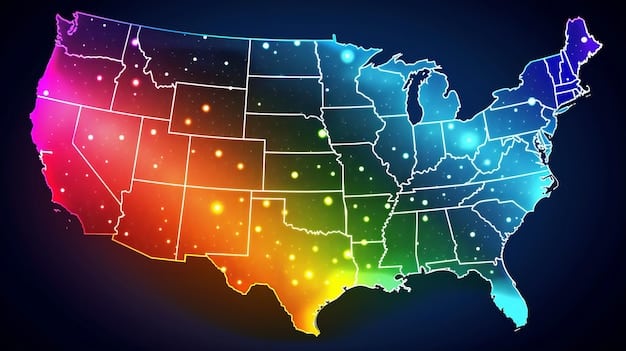 A map of the United States, with different states highlighted in different colors to represent their varying levels of commitment to renewable energy policies.