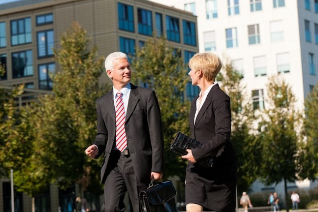 A person speaking confidently to a politician in a suit in a government building hallway, conveying a sense of informed advocacy and persuasive communication.