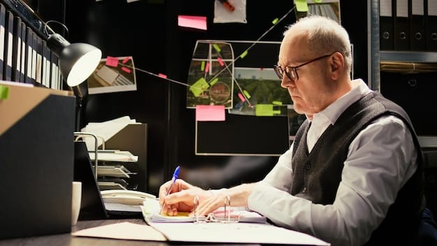 A business owner reviewing a detailed risk assessment report in their office, highlighting potential vulnerabilities and mitigation strategies.