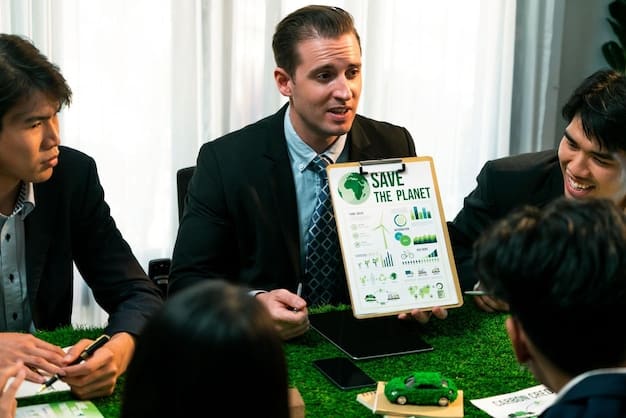 A visual representation of shareholder engagement, showing investors discussing sustainable practices with company executives.