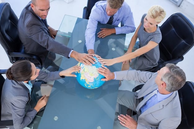 A group of international delegates meeting in a conference room, discussing collaborative strategies for combating deforestation. The image should convey a sense of global cooperation and partnership.