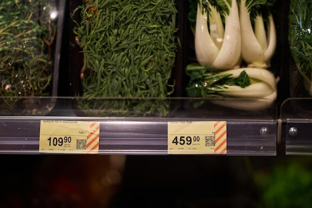 A grocery store shelf with significantly reduced variety of fresh produce, highlighting the potential impact of pollinator decline on food availability.