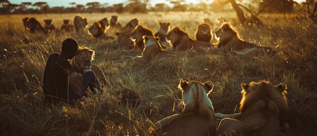 A photograph of a group of tourists on a safari, observing a pride of lions in their natural habitat. The image highlights the direct connection between wildlife and tourism revenue.