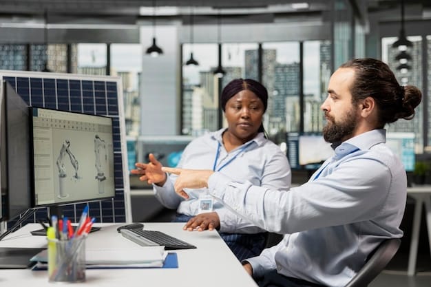 A diverse group of engineers and technicians observing a digital dashboard displaying real-time data from various renewable energy sources, emphasizing innovation and data-driven decision-making.